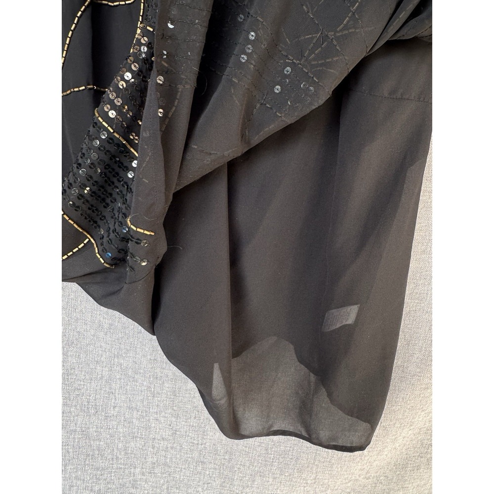 NEW‎ Madison Womens Plus 1X Black Gold Sequin Blouse Sheer Short Sleeve - Picture 7 of 8